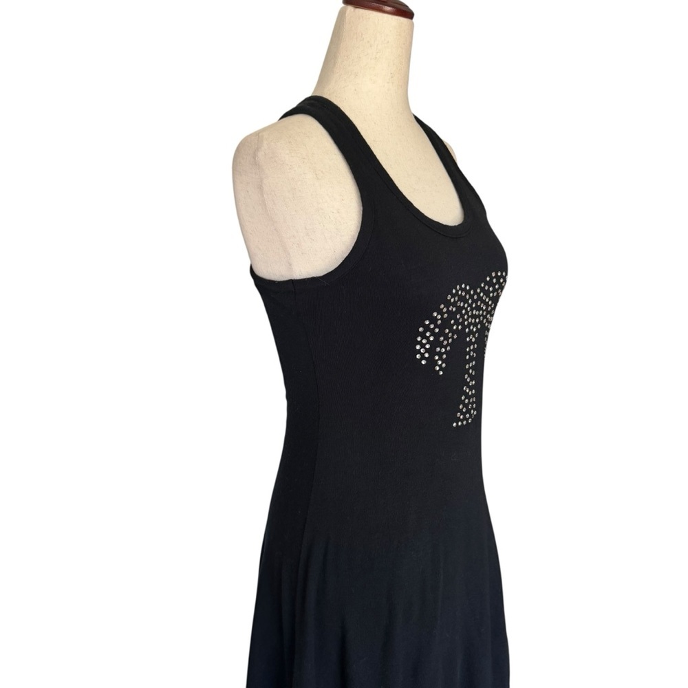 Vintage 70s Oops Black Maxi Dress Rhinestone Palm Tree Design Hippie Boho S - Picture 9 of 11